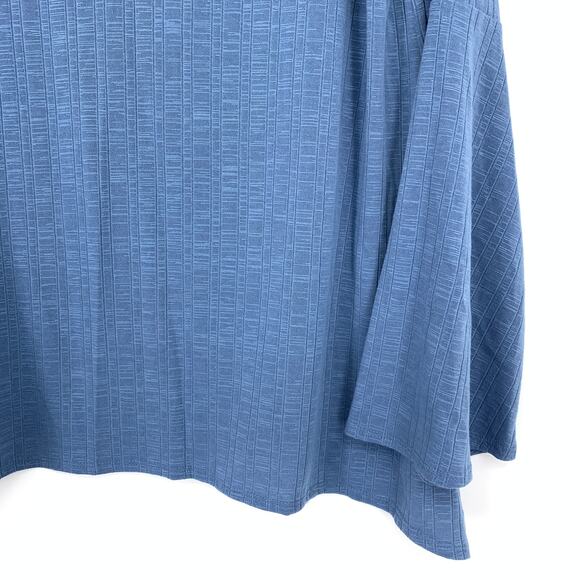 I.N. Studios Ribbed Knit Blouse Womens Size PL Flared Long Sleeve Blue Lace Up - Picture 4 of 6